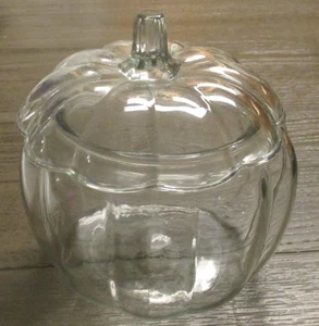 Vintage Clear  Glass Lidded Pumpkin Bowl Dish - Picture 1 of 3