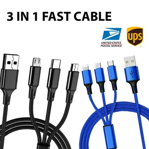 3in1-fast USB Charging Cable Aluminum Connectors for iPhone/ Samsung/ Kindle - Picture 1 of 26