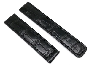 Bracelet De Montre 19Mm Louisiana Cuir Crocodile, Noir Compatible Avec Heuer - Picture 1 of 3