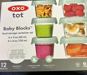 New OXO Tot 12 PC Baby Blocks Set Teal BPA PVC Free Freezer Storage Containers - Picture 1 of 4