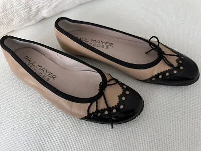 PAUL MAYER ATTITUDES Leather Flats NWOT Beige Black Patent Spectator Size 6.5 - Image 1 of 4