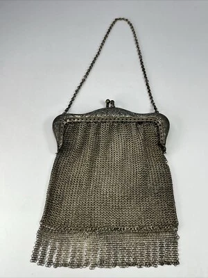Серебряный металлический сетки цепочка ссылка сумочки винтажный нуждается в ремонте модель отдыха Дамская сумка - Изображение 1 из 4