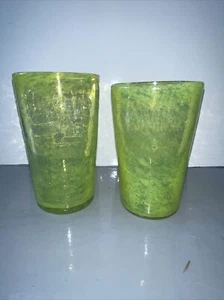 Hand Crafted Lime Green Glasses From Recycled Glass 5-1/2" To 6" Tall - Picture 1 of 6