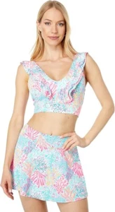 Lilly Pulitzer Sucre Ruffle Printed Longline UPF Sports Bra in Splash Dance M - Picture 1 of 1