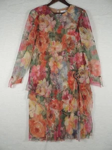 Vestido Floral Corto Forrado Mangas Transparentes Saks Fifth Ave Talla 14 Boda Evento - Imagen 1 de 8