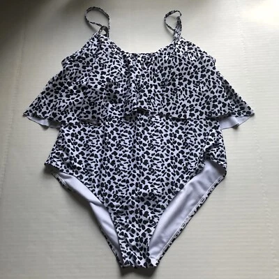 Traje de baño Boohoo Curve negro blanco estampado animal manchado talla 12 EE. UU. A3142 Foto 1 de 4