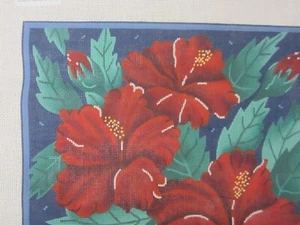 Needlepoint Canvas "Floral on Blue"  Hand Painted by AGA Designs - Picture 1 of 4