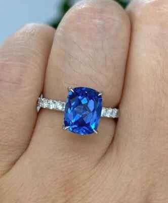 4.34 Ct Pear Cut Real Sapphire & Diamond Engagement Ring 14K Solid White Gold - Image 1 of 4