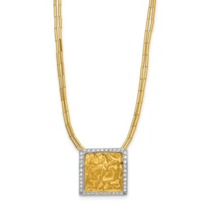 18K Solid Two Tone Gold 24K Diamond Square Chain Necklace - Picture 1 of 13