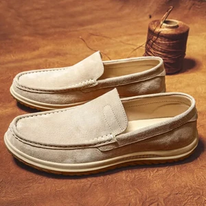 Mens Slip On Loafers Casual Business Real Leather Driving Flats Shoes Spring New - Picture 1 of 23