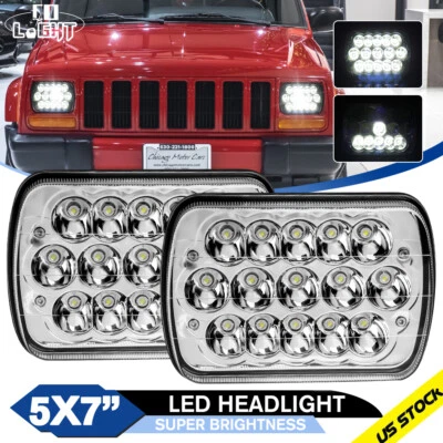 Pair 5X7 7x6 LED Headlights For Jeep Wrangler YJ 1986-95  Cherokee XJ 1984-2001 - Image 1 of 4