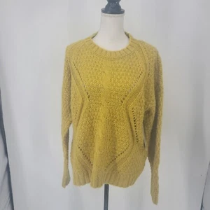RD Style Womens Cable Knit Crewneck Sweater Mustard Yellow Size Medium NWT - Picture 1 of 10