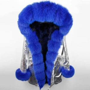 Women Real Fox Fur Collar Raccoon Fur Lined Coat Winter Parka Jacket Outwear New - Picture 1 of 38