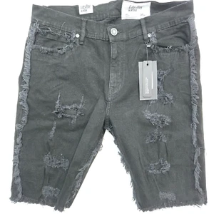 Premium Evolution Men's Jet Black Shorts Ripped Distressed Slim Denim EV22976B - Picture 1 of 5