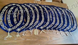 Juego de 12 piezas de collares de cadena con joyas de oficial de plata de la Logia Azul Masónica - Imagen 1 de 2