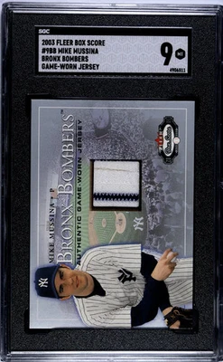 2003 Fleer Box Score Mike Mussina #9BB Bronx Bombers Game Worn Jersey SGC 9 - Image 1 of 2