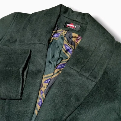 Vintage 80's Alorna Wool Blend Forest Green Long Peacoat Womens Petite USA Made - Image 1 of 4