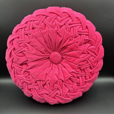 VTG Corduroy Pink Circular Button Pin Tuck Pleated Accent Pillow 12” x 3.5" - Image 1 of 4