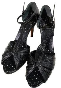 Moschino Cheap and Chic Strappy Heels 37.5 Ankle Strap Peep ToeOpen Pin-up Black - Picture 1 of 9