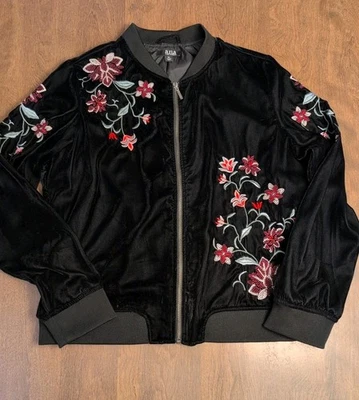 A.n.a Chaqueta Terciopelo Negro Cremallera Talla XL Abrigo Bomber Bordado  Foto 1 de 4