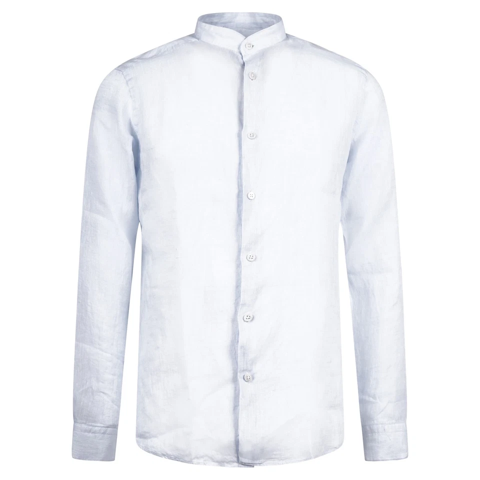 Lavorazione Sartoriale - Camicia celeste coreana in lino slim fit per uomo - Immagine 1 di 1