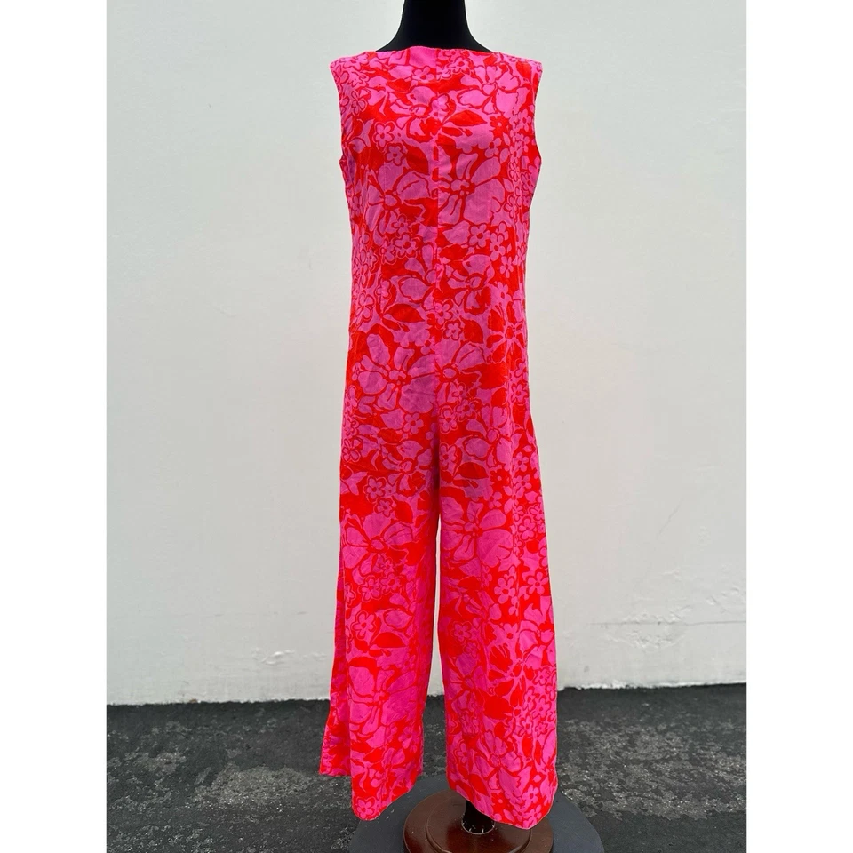 Vintage 70s Psychedelic Bright Colorful Mod Palazzo Jumpsuit Pink Orange M - Image 1 of 4