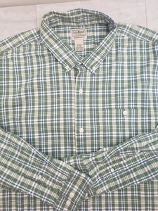 LL Bean Herren XLT TALL Oxford Knopfleiste traditionelle Passform grün kariert Stretch - Bild 1 von 10