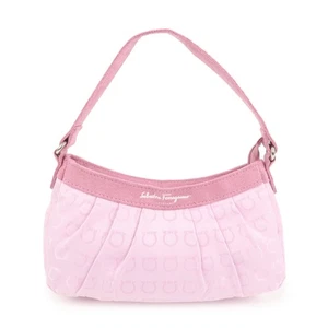 Ferragamo Gancini Nylon Suede Hand Bag Pouch Pink Authentic Used F/S - Picture 1 of 24