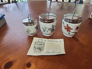 2 Royal Worcester King Size & 1 Small Porcelain Rose Egg Coddler Made in England - Picture 1 of 22
