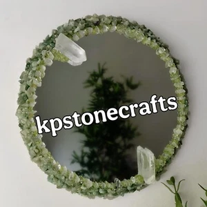 30β Aventurine, Peridot & Quartz Round Mirror | Handmade Crystal Wall Mirror | N - Picture 1 of 6