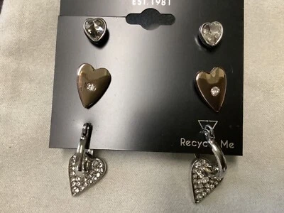 Pendientes temáticos de corazón Guess en tono plata y oro 3 pares nuevos con etiquetas Foto 1 de 4