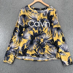 Calvin Klein Top Womens Medium Yellow Fern Floral Performance Stretch Activewear - Picture 1 of 9