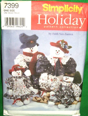 Snow Men & Snow Women Cloth Dolls & Clothing  22 " & 33 " Simplicity 7399  1996 - Image 1 of 3