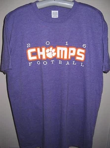 CLEMSON TIGERS 2016 NAT'L CHAMP ADULT XLARGE SHORT-SLEEVE HEATHER PURPLE T-SHIRT - Picture 1 of 3