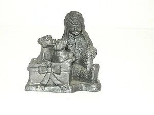 Michael Ricker Pewter Girl with Puppies Dogs Litter Present Figure Vintage 1997 - Picture 1 of 7