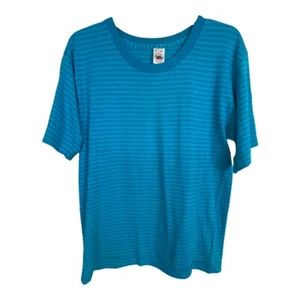 Fruit of the loom Womens Shirt Size Medium M Blue Short Sleeve Striped Vintage - Picture 1 of 9
