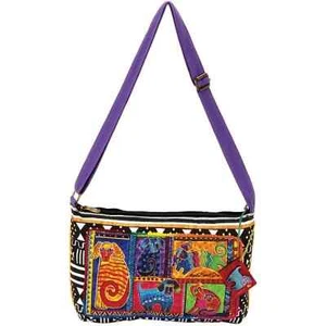 LAUREL BURCH Colorful Patchwork Dogs Cotton Canvas Crossbody Bag with Mirror - Picture 1 of 12