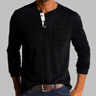 Mens Henley Grandad Shirts Long Sleeve Casual Solid T-Shirt Tops Pullover Blouse