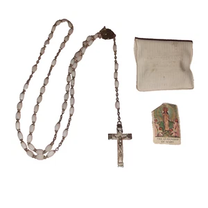 Hermoso Collar Rosario Católico Piedra Blanca Vintage TH Stemper Co 19.5" Gota - Imagen 1 de 10