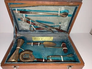 Vintage Barware Set James Quality Jewelers with Wooden Case Set Of 9 Pieces - Picture 1 of 5