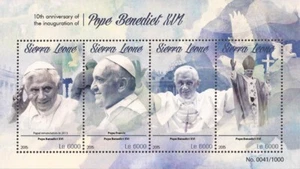 Sierra Leone - 2015 Popes Benedict & Pope Francis - 4 Stamp Sheet - Scott #3530 - Picture 1 of 1