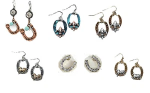 Hufeisen Ohrringe Damen Frauen Western Pferd Fleur de Lis Schmuck - Bild 1 von 5