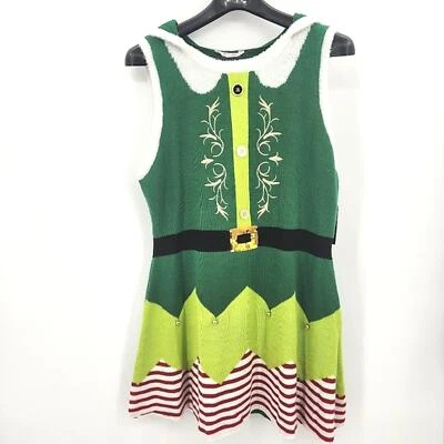 Без границ Elf платье размер XXXL женщин Juniors зеленый красный белый колокольчики с капюшоном - Изображение 1 из 4