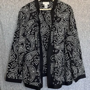 Victor Costa Jacke Gr. 1X Leinenmischung schwarz + weiß bestickt Tunika elegant - Bild 1 von 7