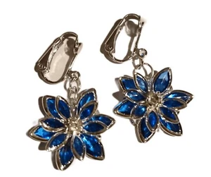 OHRCLIPS CLIPS Blüte Blume silberf blau Strass 4cm lang Modeschmuck Ohrklipser - Bild 1 von 5