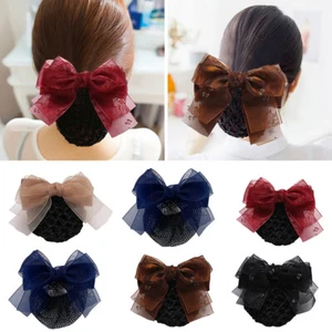 Double Layer Bowknot Gauze Hairgrip Cover Net Lady Professional Ribbon Headdress - Picture 1 of 25