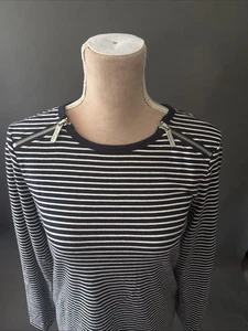 MICHAEL MICHAEL KORS Maritim Striped Zip Shoulders Navy Top M - Bild 1 von 8