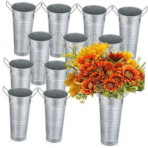 12 Pcs Galvanized Flower Bucket 9 Inch Metal Vase Farmhouse Rustic French - Picture 1 of 7