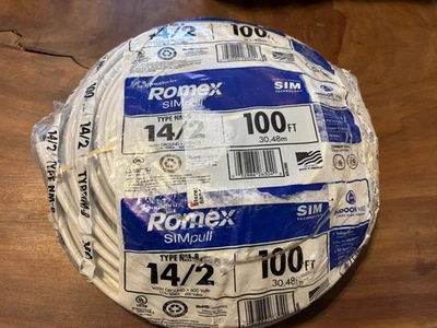 Southwire Sim pull solid indoor 14/2  W/G NMB CABLE 100FT COIL ROMEX WIRE - Image 1 of 4