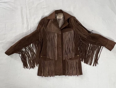 Abrigo chaqueta de gamuza de cuero con flecos occidentales vintage Schott Rancher para mujer 10 Foto 1 de 4